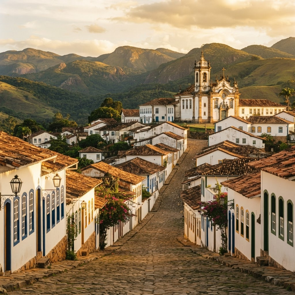 Cidade histórica colonial de Minas Gerais na região da Trilha dos Inconfidentes